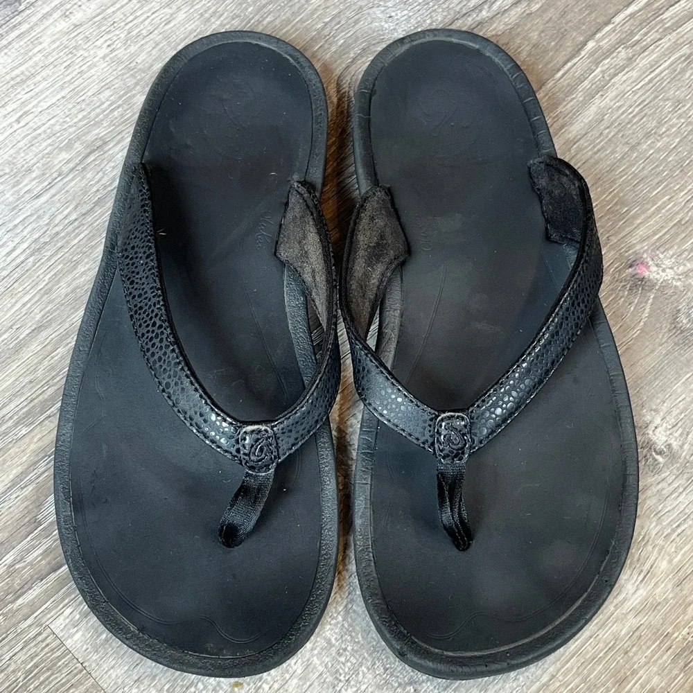 Olukai Kulapa Kai Black Thong Sandals Womens 8 Flip Flops 20198-4040